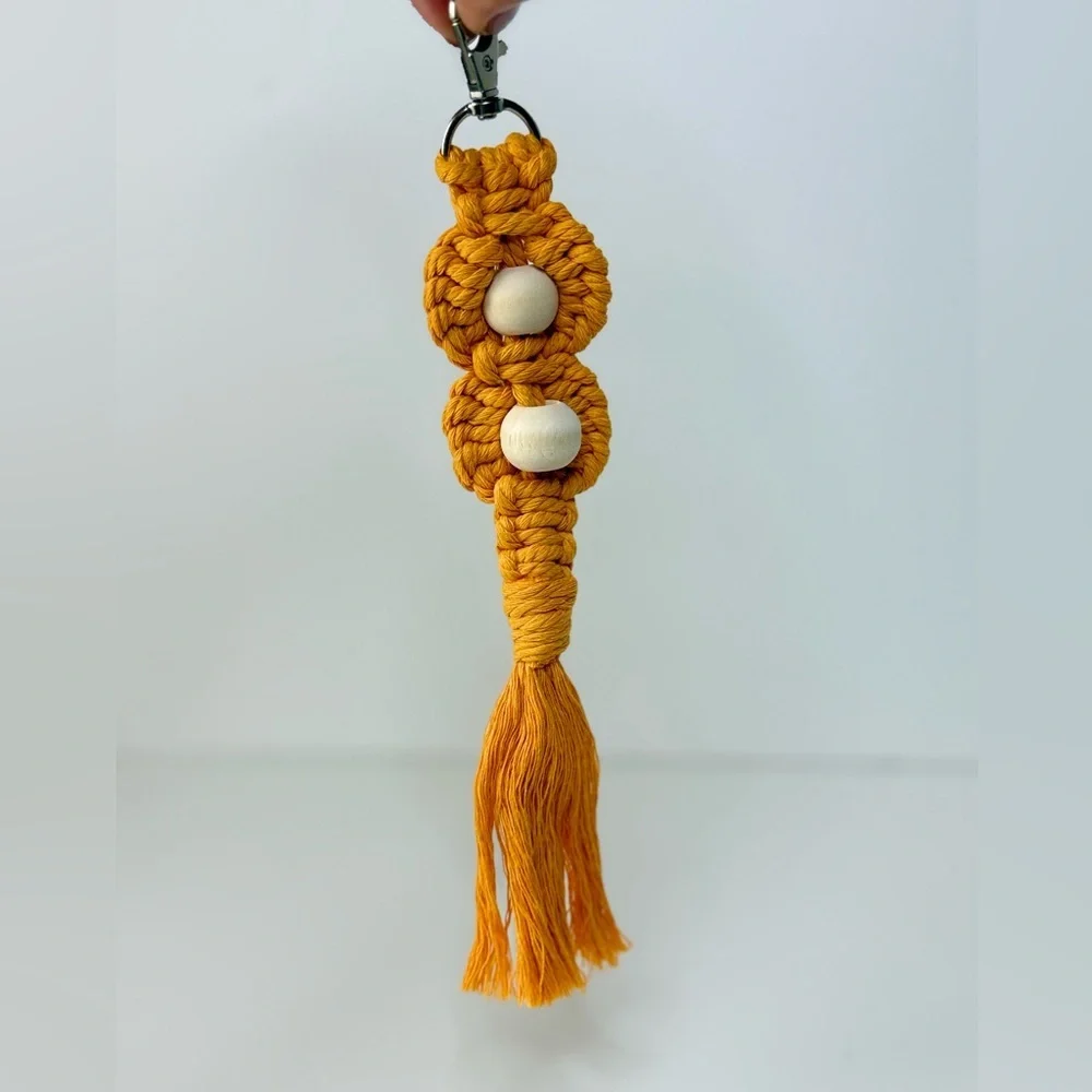Macrame Floral with Wooden Bead Boho Keychain